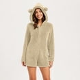 thumbnail image 6 of Miqool Unisex Warm Fuzzy Hooded Romper Short Onesie Playsuit Jumpsuit Zip Up Bear Long Sleeve Plush Loungewear Sleepwear S-5XL, 6 of 8