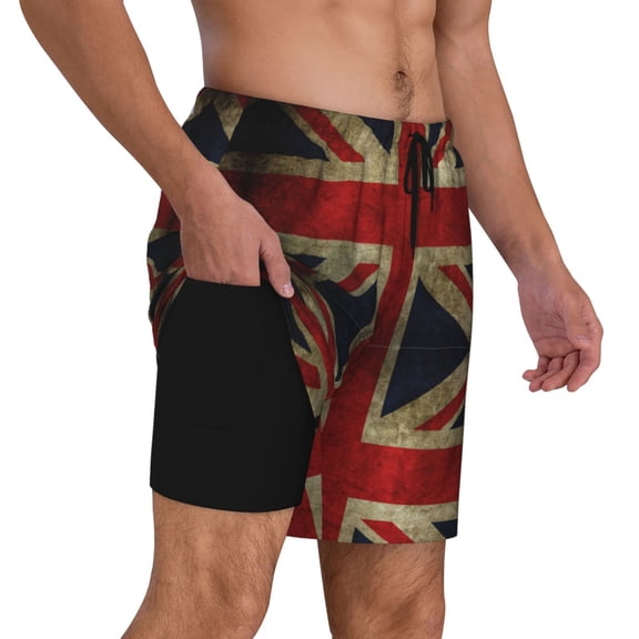 Mens Union Jack Flag Swimming Trunks with Compression Liner Beach Quick Dry Swim Shorts