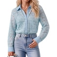 thumbnail image 4 of Sundazz Women's Long Sleeve Blouses Lace Floral Crochet Button Down Shirts Dressy Casual Eyelet Tops, 4 of 8