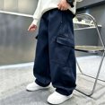 thumbnail image 5 of Rvasteizo Boys School Cargo Pants Fall Winter Elastic Waist Cotton Solid Casual Loose Cutting with Pocket 14 Years, 5 of 5