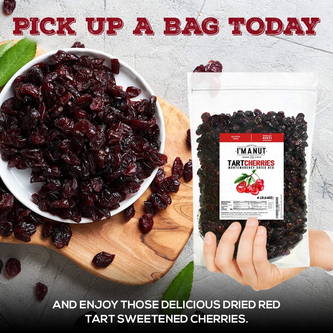 I'M A NUT American Whole Dried Tart Cherries-Sweetened-Kosher- 48 oz Batch Tested Gluten and Peanut Free