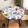 thumbnail image 5 of Yellow Blue Flowers Elastic Fitted Round Table Cover Watercolor Leaf Floral Waterproof Outdoor Tablecloth for Holiday Party, Picnic, Patio & Dining Fits Tables Up to 36"-44", 5 of 8