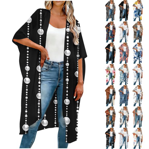 NSLGXD Floral Print Kimonos for Women Summer Casual Beach Swimsuit Coverups Lightweight Boho Cover Ups Cardigans White Cover Ups,Size S-5XL