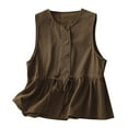 thumbnail image 2 of Lixiuxyad Cotton Vest Jacket Women's New Loose Fitting Slimming And Age Reducing Round Neck Ruffled Edge Design Sense Top Trendy Flowy,Brown XXL, 2 of 4