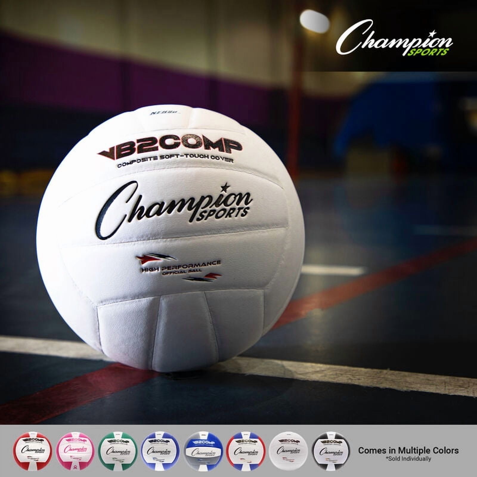 Champion Sports VB Pro Comp Series Indoor Volleyball, Official Size - Durable, Soft-Touch Volleyballs with Composite Synthetic Leather Cover - Premium Volleyball Equipment and Gear - Black/White