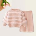 thumbnail image 3 of XinLfly Knitted Sweater Set for Girls Solid Color Round Neck Top Flared Pants Two Piece Warm Elastic Comfortable Girls Festival Suit ,Pink,3-4T, 3 of 4