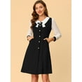 thumbnail image 2 of INSPIRE CHIC Women's Contrast Collar Long Sleeves A-Line Button Decor Short Dress, 2 of 6