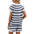 thumbnail image 3 of Domzest Womens 2 Piece Short Sets Striped Short Sleeve Crew Neck Shirts & Elastic Waist Shorts 2026 Summer Lounge Set for Both Homewear and Going Out Blue XL, 3 of 5