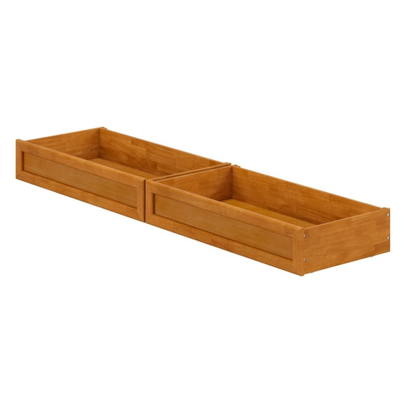 Queen-King-Twin XL Mid-Century Under Bed Wood Storage Drawers in Light Toffee