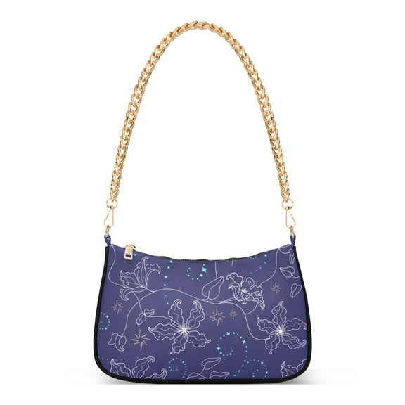 Magic Purple Flower Starry Night Womens Chain Shoulder Bag Tote Handbag Clutch Hobo Purse with Zipper for Travel Casual