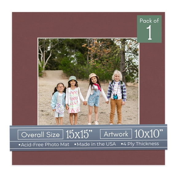 Maroon Red Picture Frame Mat for 15x15 Frames - Fits 10x10 Photos - 1 Mat