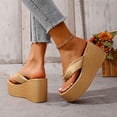 thumbnail image 5 of Women's Metallic Wedge Heels Thong Sandals Chunky Platform Flip Flops Slides Slip On Summer Beach Party Shoes, 5 of 9