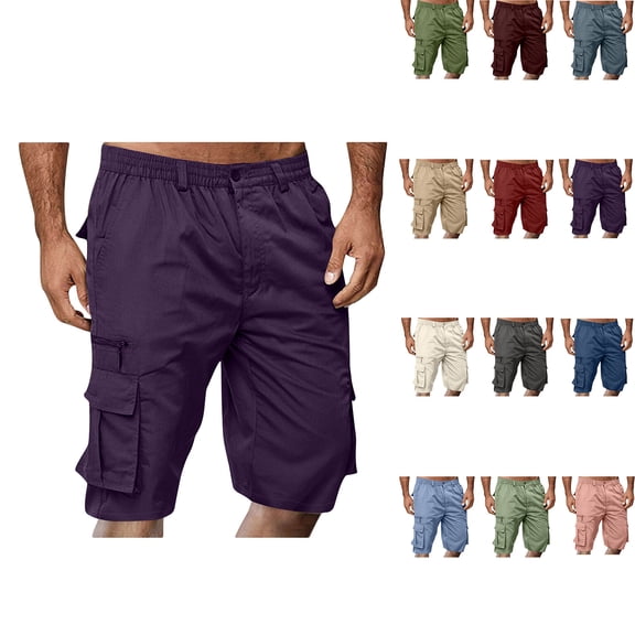 Eagokdc Cargo Shorts Mens Casual Elastic Waist Big And Tall Exercise Black Short With Pocket Size M-3XL