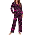 thumbnail image 2 of Garronmavis Pink Bats Women Pajama Set 2 Piece Long Sleeve Button Down Sleepwear Nightwear PJs Cozy Loungewear Set for Women with Pockets (Halloween Style), 2 of 7