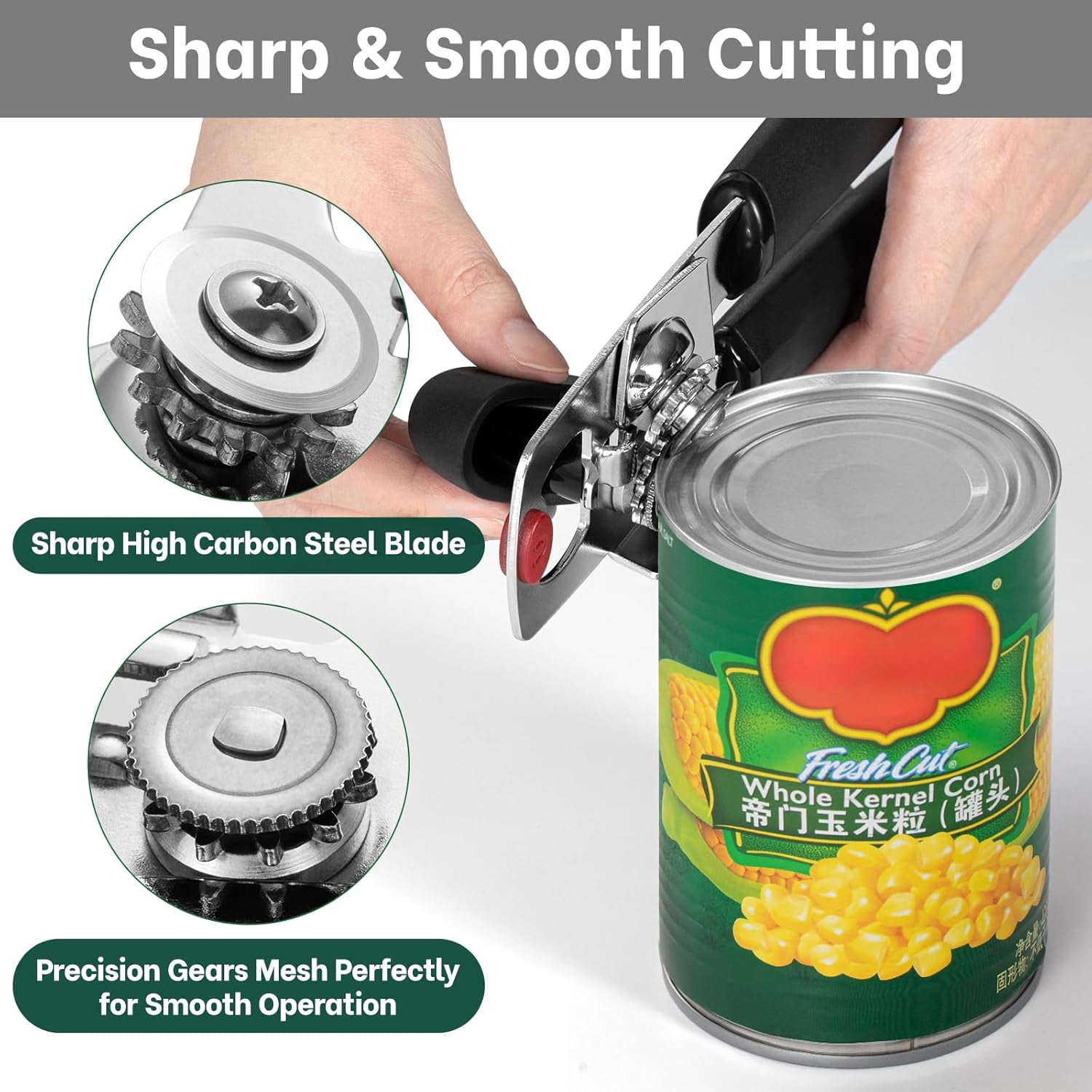 Can Opener, Heavy Duty Manual Can Opener with Magnet Lid Lifter & Bottle Opener, Hand Can Opener Manual with Ergonomic Soft Grip, Easy Turn Knob for Arthritis & Weak Hands, Easy to Use, Black