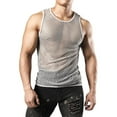 thumbnail image 3 of Migroa Men's Mesh Fishnet Top Short Sleeve Sheer See Through T Shirt Knit Crochet See Through Summer Tops Grey S, 3 of 4