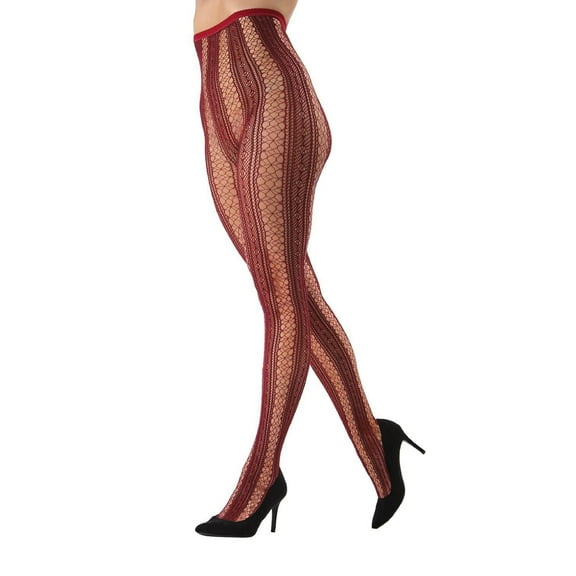 MeMoi Epic Stripe Glamour Fishnet Tights - Womens - Female, Small/Medium, Biking Red