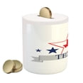 thumbnail image 2 of Texas Star Piggy Bank, San Antonio Dallas Houston Austin Map with Stars Pattern USA, Ceramic Coin Bank Money Box for Cash Saving, 3.6" X 3.2", Vermilion Pale Grey, by Ambesonne, 2 of 4