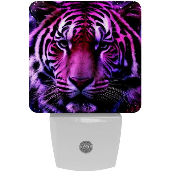 PhooArto Purple Tiger Head Plug in LED Night Light Auto Sensor Dusk to Dawn Decorative Night for Bedroom, Bathroom, Kitchen, Hallway, Stairs, Baby's Room, Energy Saving