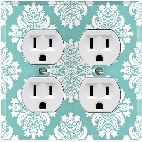 Metal Light Switch Plate Outlet Cover (Victorian Damask Flower Olive Pastel Pattern - Double Duplex)