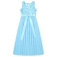 thumbnail image 4 of YiZYiF Big Little Girls Sequined Lace Chiffon Flower Girl Dress Tea Length Two Layers Princess Birthday Party Dress Sky Blue 8, 4 of 5