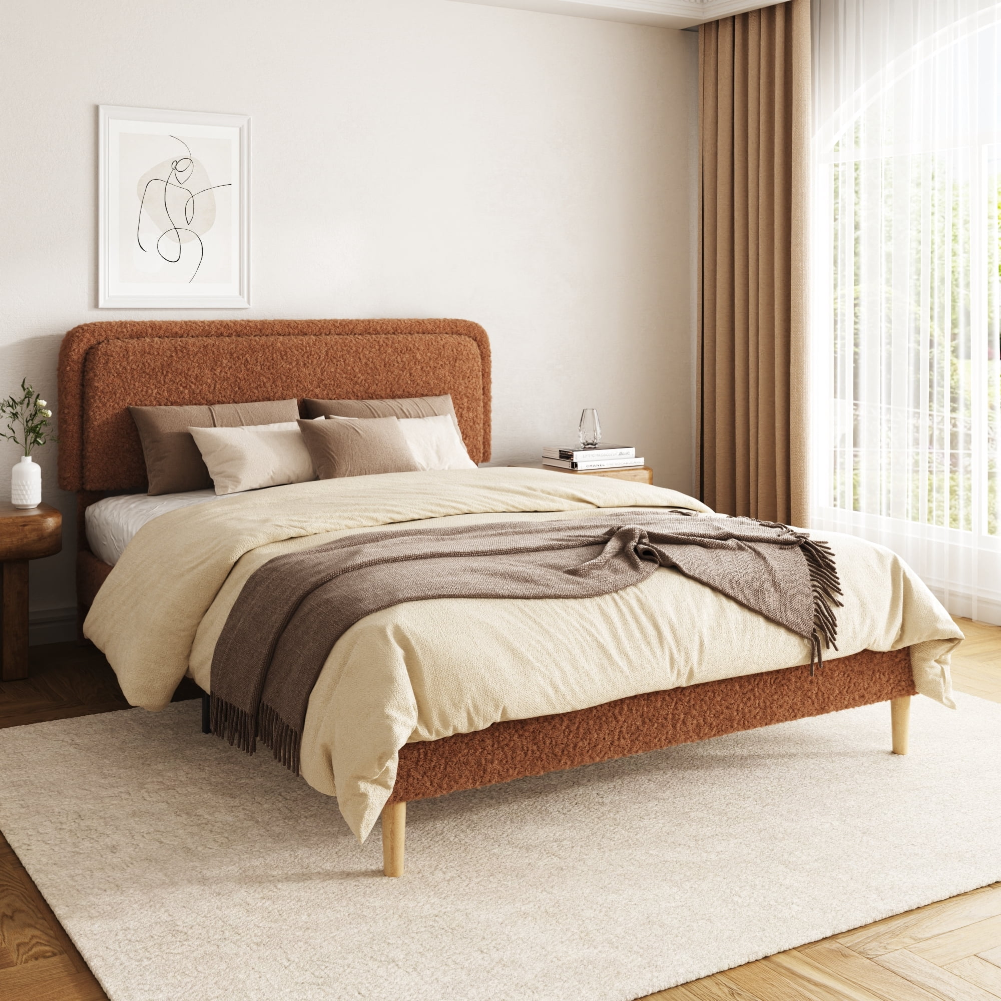Leumius Queen Bed Frame,Upholstered Platform Bed Frame with Height-Adjustable Headboard,Sturdy Frame,Quiet Design,Easy to Assemble,Brown