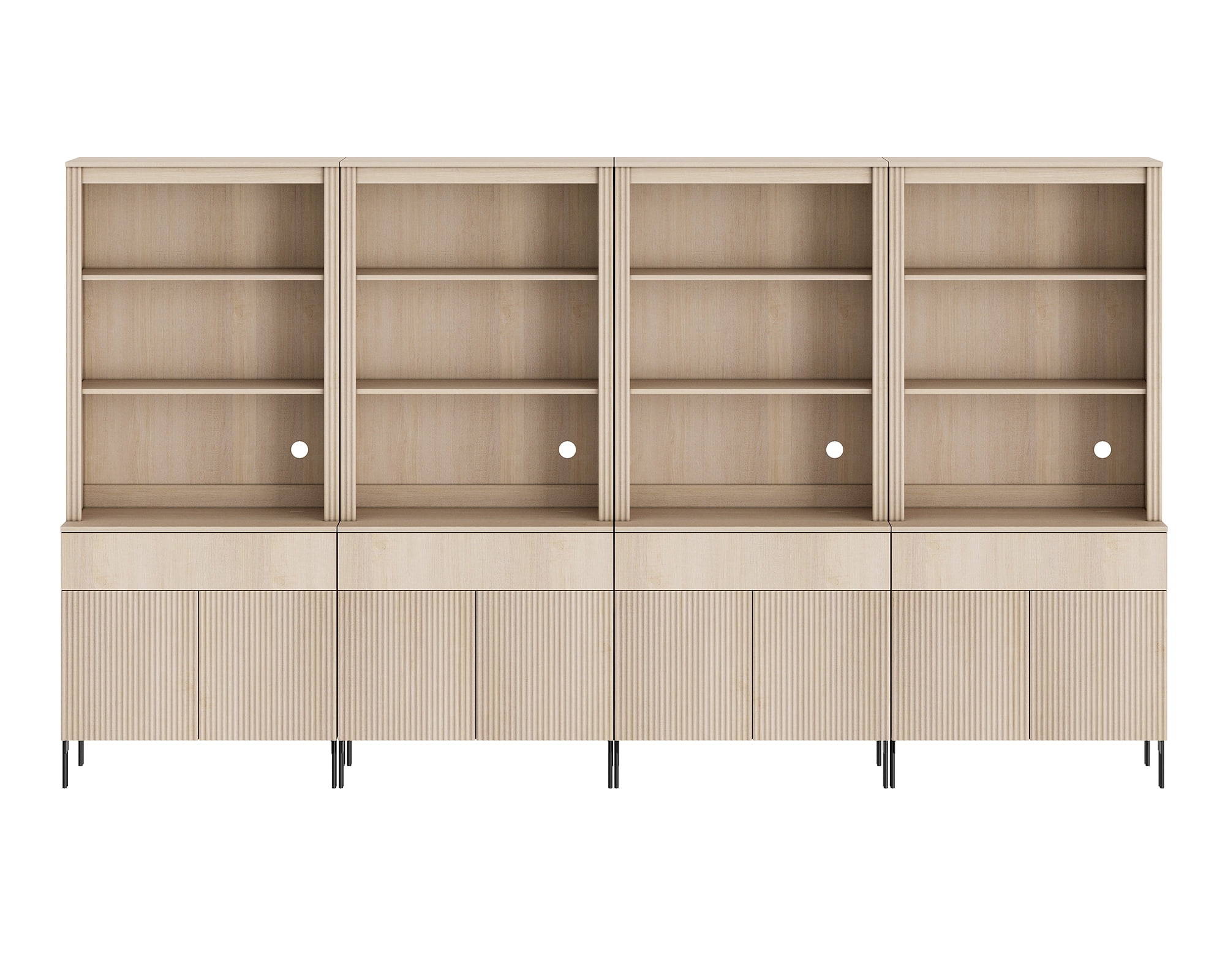 71.6"H X 126"W Set Of 4 Bookcase with Storage Cabinets, 20 Tier Bookshelf with Fluted Doors and Drawers, Large Modern Display Cabinet For Living Room Bedroom Home Office Kitchen