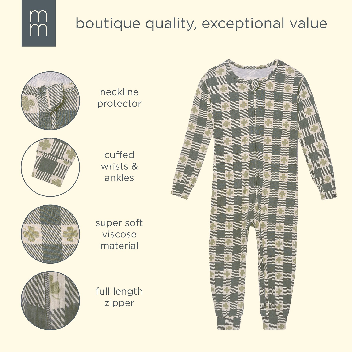 Modern Moments by Gerber Toddler Neutral St. Patrick's Day One-Piece Pajama, Sizes 12M-5T