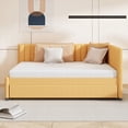 thumbnail image 4 of Full Size wood platform bed frame with trundle no box spring needed yellow for bedroom, 4 of 17