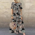 thumbnail image 3 of Robe Mode Femme Col Rond Manches Courtes Ample Mi-Mollet Robe Longue, 3 of 8