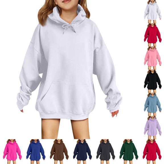 OIOLOYJM Girls Boys Hoodies Oversized Stylish Casual Drop Shoulder Fleece Long Sleeve Sweatshirts Winter Loose Fit Comfortable Warm Lightweight Outfits with Kangaroo Pocket
