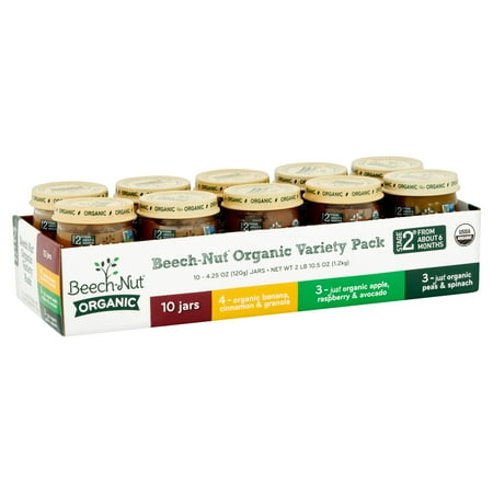 Beech-Nut Organic Stage 2 Baby Food Variety Pack, 4.25 oz, 10 count