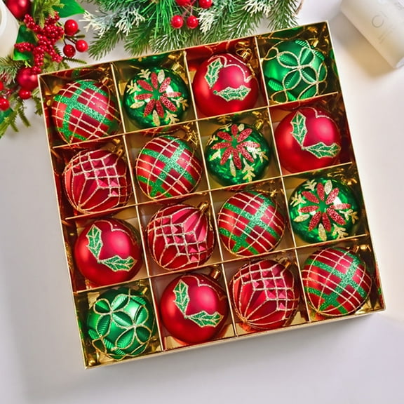 3.15Inch Christmas Ball Ornaments, 16Pcs Christmas Tree Decor, Shatterproof Hanging Decorations, Red & Green & Glod Baubles for Xmas Tree, Wedding, Holiday and Party Decorations