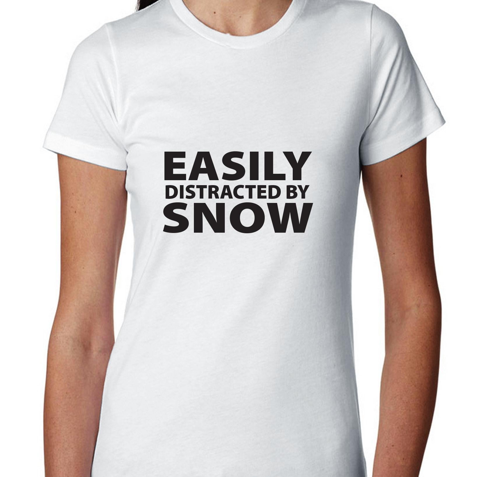 Easily Distracted By Snow Skiing Snowboarding Women's Cotton T-Shirt by Hollywood Thread