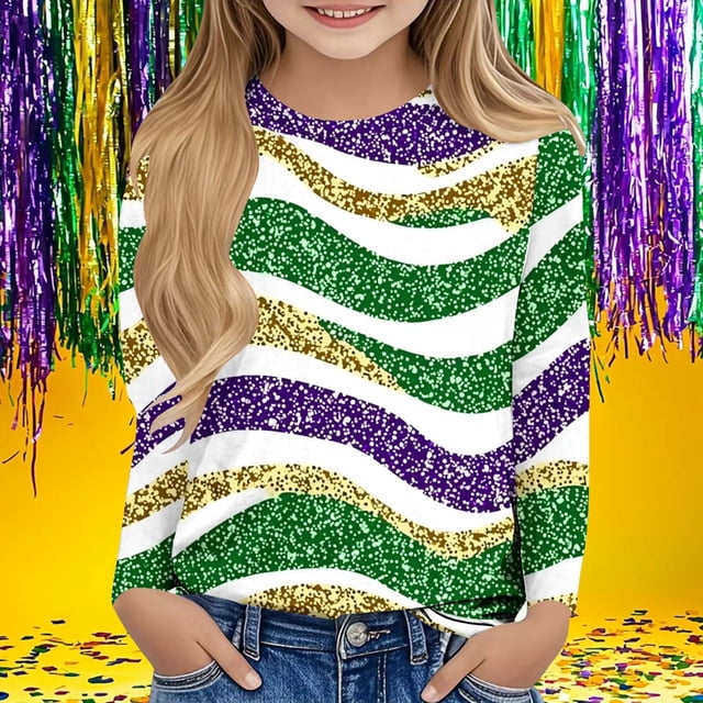 Blusas y camisas de manga larga con cuello redondo Camisas con estampados de manga larga Cuello redondo lindo Blusas casuales elegantes Ropa Camisas de cuello redondo Niña Top de poliéster