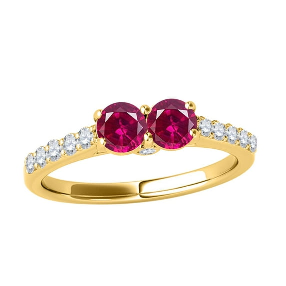Mauli Jewels Rings for Women 1.10 Carat Two Stone Diamond And Ruby Ring Prong-Setting 14k Yellow Gold