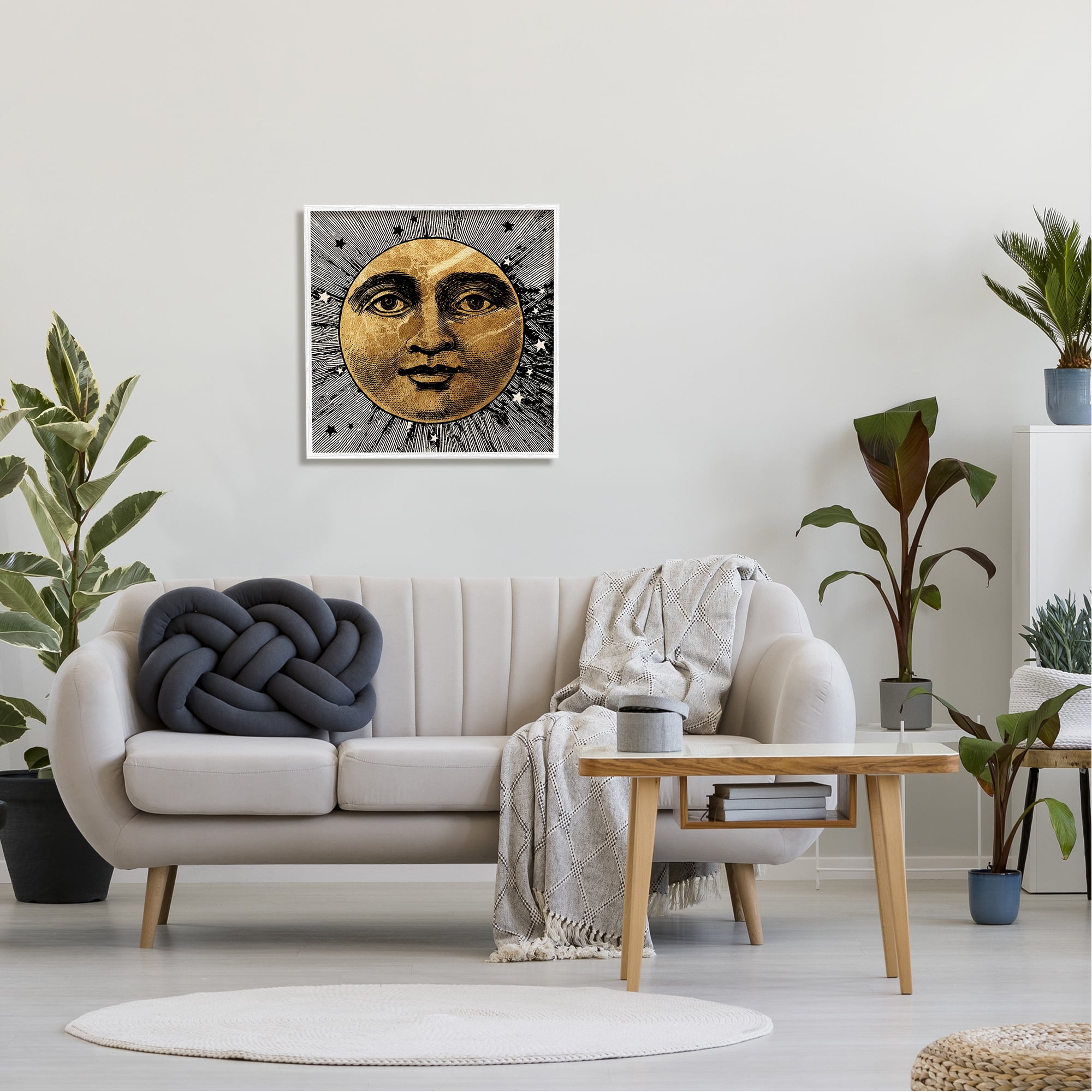 Stupell Industries Detailed Moon Face Landscape Painting White Framed Art Print Wall Art, 24 x 24