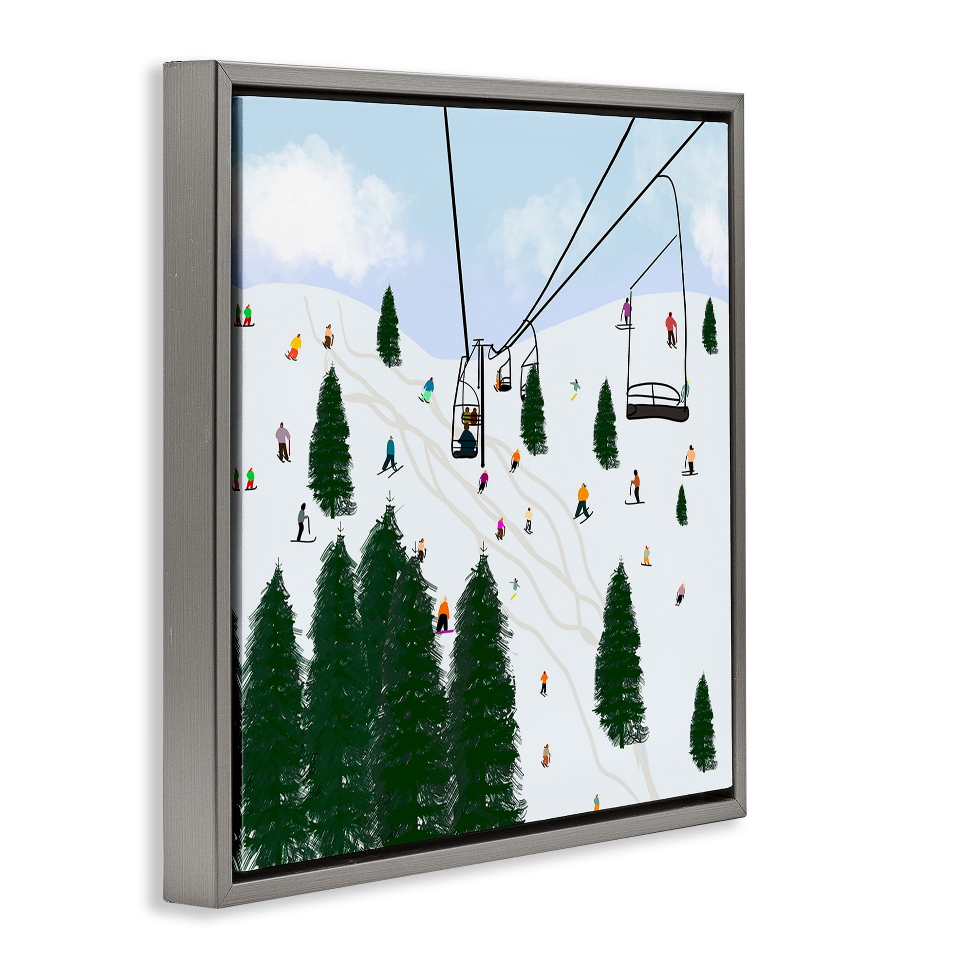 Stupell Industries Ski Lift Mountain Landscape Landscape Painting Gray Floater Framed Canvas Art Print Wall Art, 25 x 25