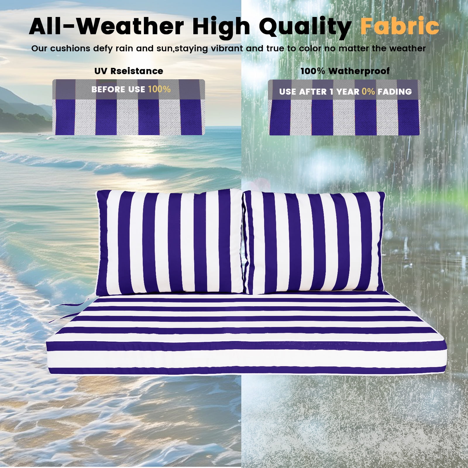 DTTRA Outdoor Loveseat Cushion Set, 48 x 24 Inch, Water Repellent, 3-Year Fade Resistant, Patio Furniture Cushions with Removable Cover, Ties and Hidden Zipper for Sofa Bench Couch Pads Set