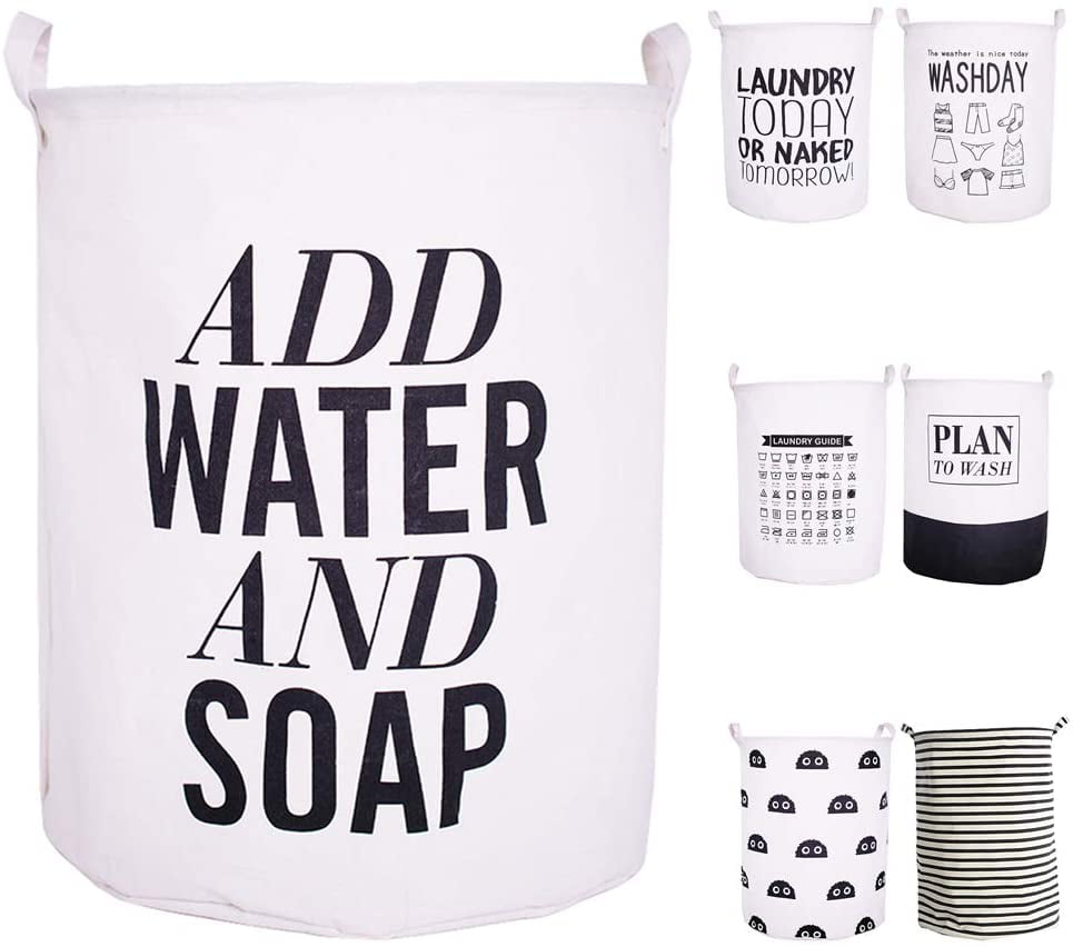Add Water CAM2 21.6 Large Laundry Baskets with Handles Collapsible Waterproof Organizer Storage Baskets Cotton Foldable Laundry Hampers with Funny Words 