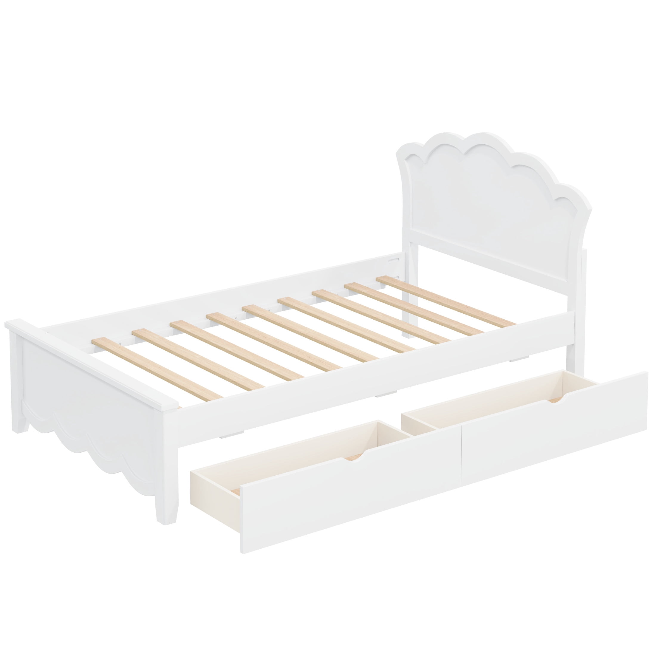 Noble House Caldon Twin Size Wood Platform Bed with Headboard, Footboard, and Under-Bed Storage Drawers, White