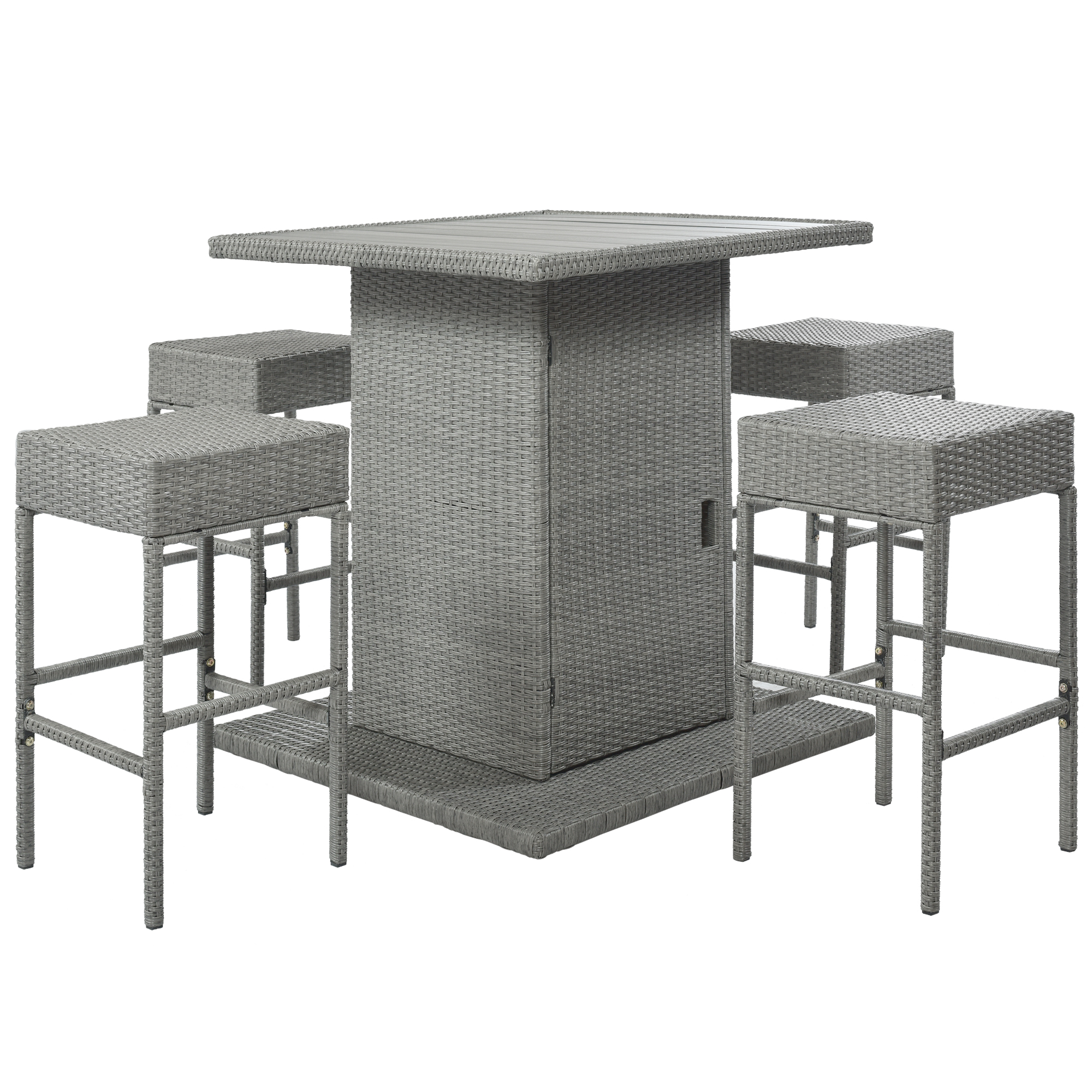 5 Piece Outdoor Patio Height Bar Dining Table Sets, 41'' Hight Outdoor Patio Funiture Table Set with 4 Chairs and Cushions, Kitchen Table with Storage Shelf for Backyard, Poolside, Grey Wicker, S5984 - image 5 of 10