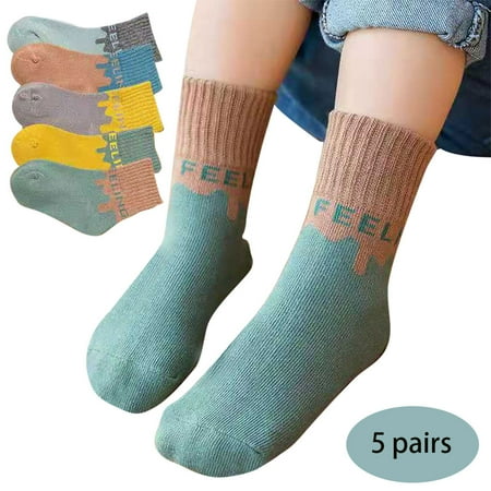 

Whigetiy 5 Pairs Kids Baby Boys Girls Autumn Cotton Crew Socks Contrast Color Letters Star Print Winter Warm Breathable Children Mid Tube Hosiery Gift