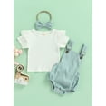 thumbnail image 2 of Biekopu Newborn Baby Three Piece Set, Fly Sleeve Round Neck Shirt Suspender Ruffle Shorts Elastic Matching Headband, 2 of 9