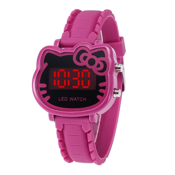 Reloj electrónico con luz LED y diseño de gato de dibujos animados, de silicona, para adolescentes, para mujeres y estudiantes