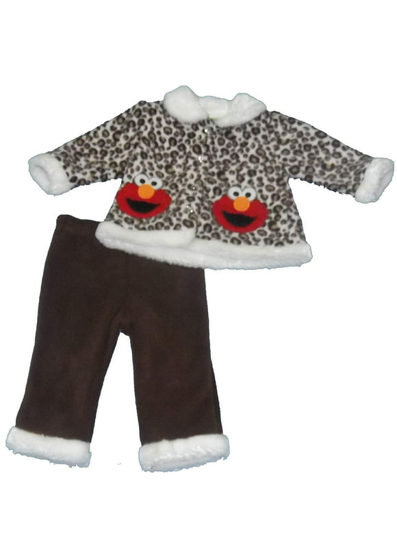 Elmo Infant Girls Animal Print 2pc Fleece Set Brown 0-3mos