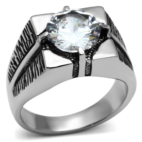Luxe Jewelry Designs Men's Stainless Steel Ring with Cubic Zirconia Stone - Size 11 (Pack of 2)