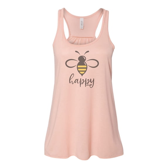 "Racerback, Bee Happy, Soft Bella Canvas, Sublimation, Bee Lover, Bee Tank Top, Bumble Bee, Honey Bee, Be Happy Shirt, Happniess, Inspire T, Peach, EXTRA SMALL"