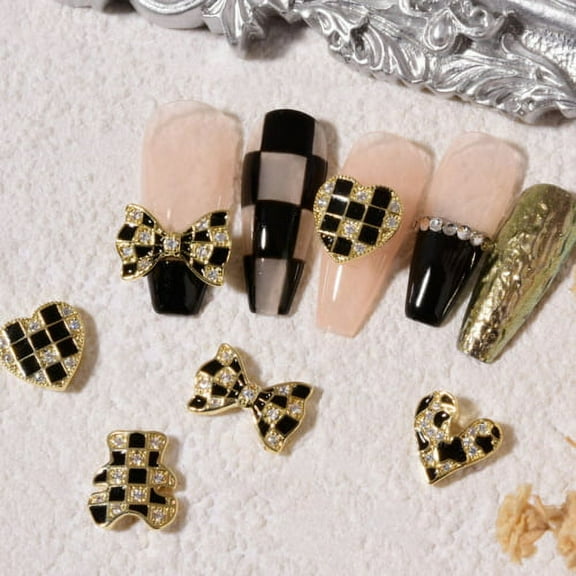 Zhaomeidaxi 4PCS 3D Bows Heart Bear Shape Nail Art Cubic Zirconia Bows Charms Bowknot Nail Accessory Nail Art Decoration for Women Girls Nail Salon DIY Nail Decorations