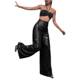 thumbnail image 4 of Women Sequin Flare Pants High Waist Sparkle Glitter Wide Leg Loose Pants Trousers Party Clubwear -Champagne Sparkle, 4 of 8